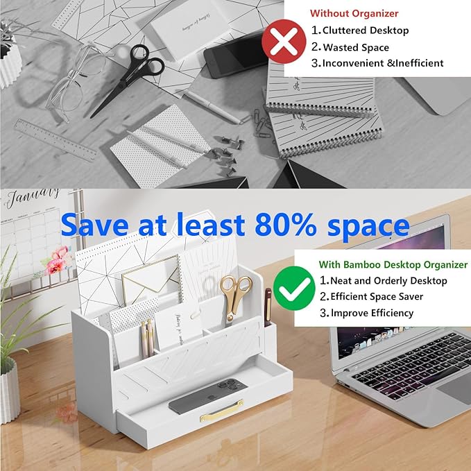 Bamboo Desk Organizer Mail Holder Countertop Wood Desk Drawer Tabletop Storage - Image 5