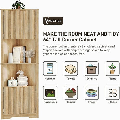 Vabches Corner Bathroom Cabinet, 64 Inch Tall Modern Fluted Corner Cabinet - Image 6