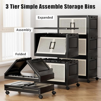 Stackable Storage Bins with Lids, Collapsible Plastic Storage Box Closet - Image 2