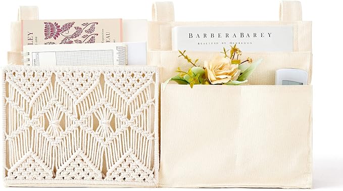 Mkono Bedside Caddy Hanging Organizer, Bunk Woven 7 Pockets Bed Storage Bag - Image 7