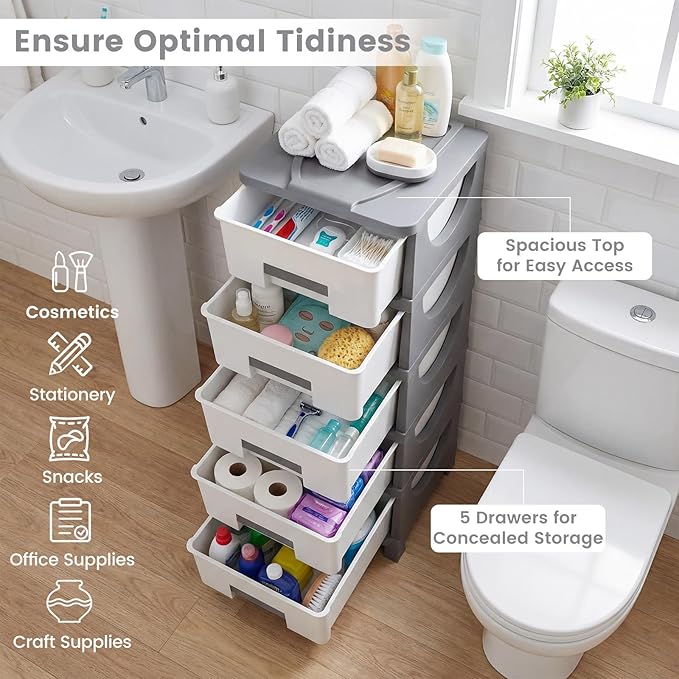 Giantex 5-Drawer Storage Organizer, Plastic Storage Tower - Image 6