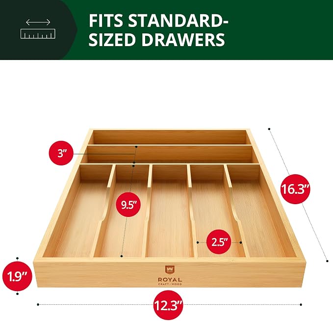 ROYAL CRAFT WOOD Luxury Bamboo Utensil Rack and Silverware Organizer, Kitchen - Image 2