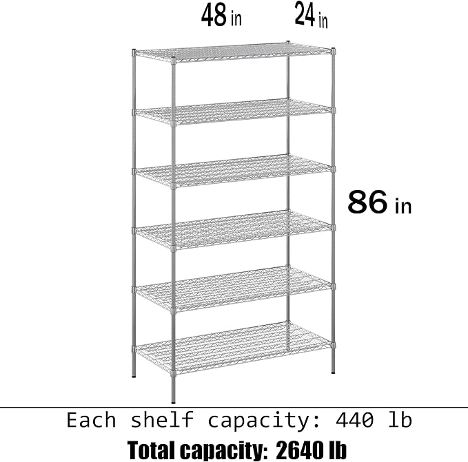 24" Deep x 48" Wide x 86" Height Wire Shelving Kit | 6-Tier | NSF Commercial - Image 3