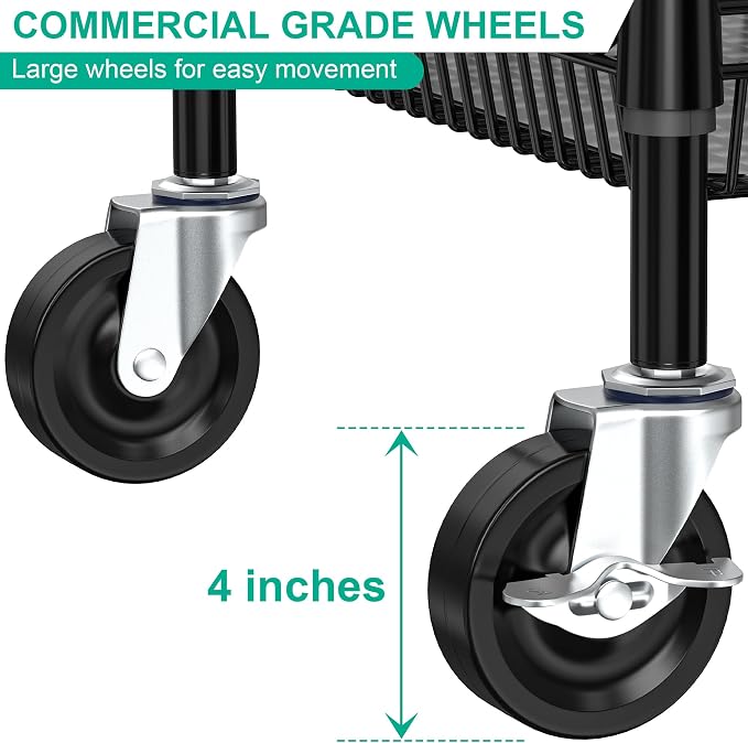 Heavy Duty Rolling Cart with Wheels, 3 Tier Commercial Grade Utility Cart - Image 5