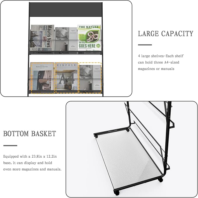 TONGMO Magazine Rack: Floor-Standing 4-Layer - Image 3