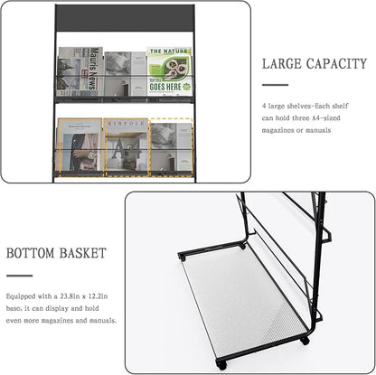 TONGMO Magazine Rack: Floor-Standing 4-Layer - Image 3