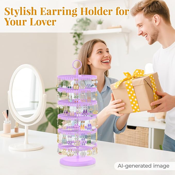 EsLuker.ly Earring Holder Organizer Rotating Stud Display Tree Rack, 6 Tier | - Image 8