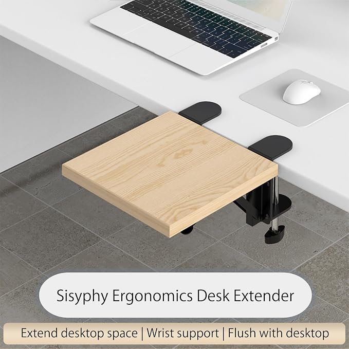 Sisyphy Ergonomics Desk Extender Tray, 9.5x9.1" Punch-Free Clamp on, Foldable - Image 2
