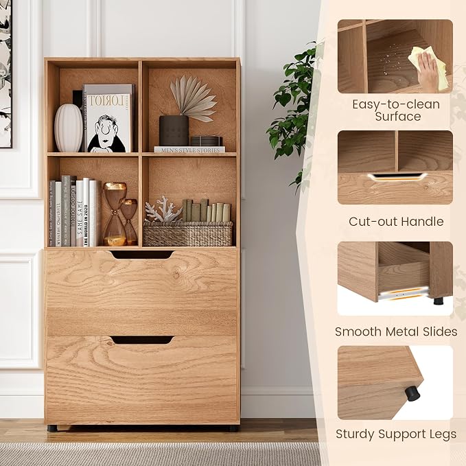 GOFLAME 4-Tier Bookcase with 2 Drawers, 51” Tall Bookshelf with 4-Cube Open - Image 6