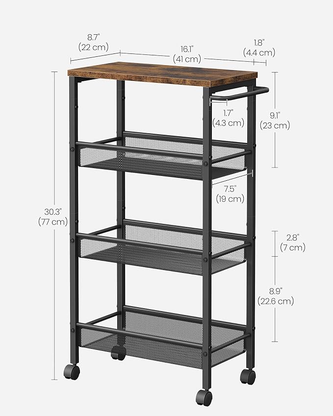 VASAGLE Slim Rolling Cart, 4-Tier Storage Cart, Narrow Cart - Image 6
