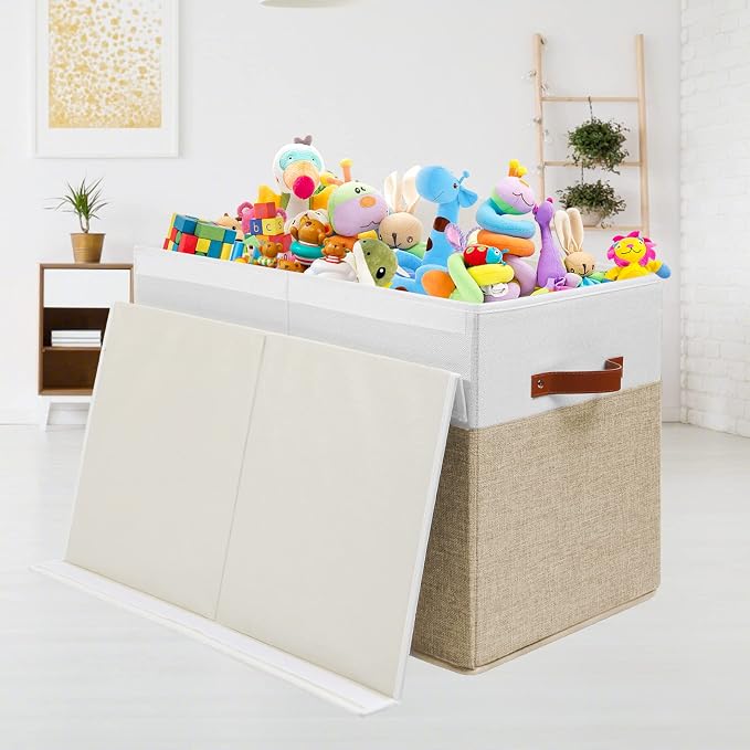 Large Toy Storage Box with Lid, Toy Chest Bin Boxes Basket with Dividers | - Image 4