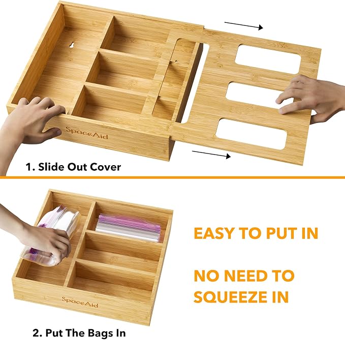 SpaceAid Bag Storage Organizer for Kitchen Drawer, Bamboo Organizer, Compatible - Image 5