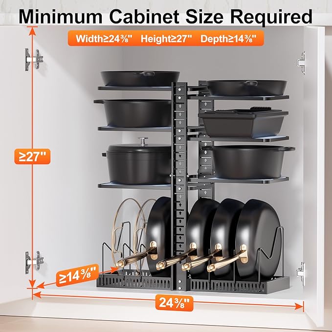 LAMU Pots and Pans Organizer under Cabinet, Adjustable Height Up to 24'' - Image 2