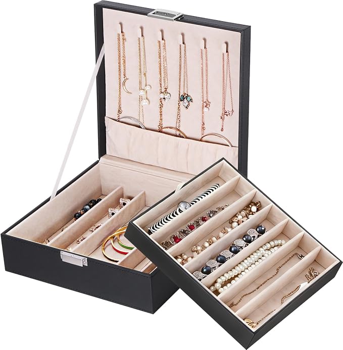 BEWISHOME Jewelry Box Organizer, 2-Layer Necklace Organizer Box, Modern Style - Image 8