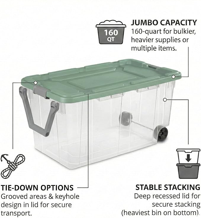 Storage Bins with Wheels 160 Quart, 2 Pack Heavy Duty Clear Plastic Totes with - Image 3