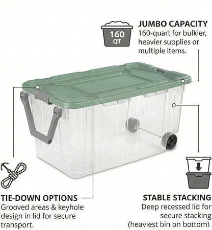 Storage Bins with Wheels 160 Quart, 2 Pack Heavy Duty Clear Plastic Totes with - Image 3