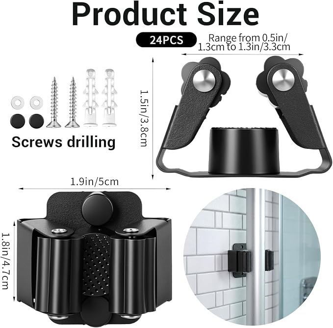 24 PCS Heavy Duty Broom Holder Wall Mount, Stainless Steel Broom Hanger Wall - Image 2