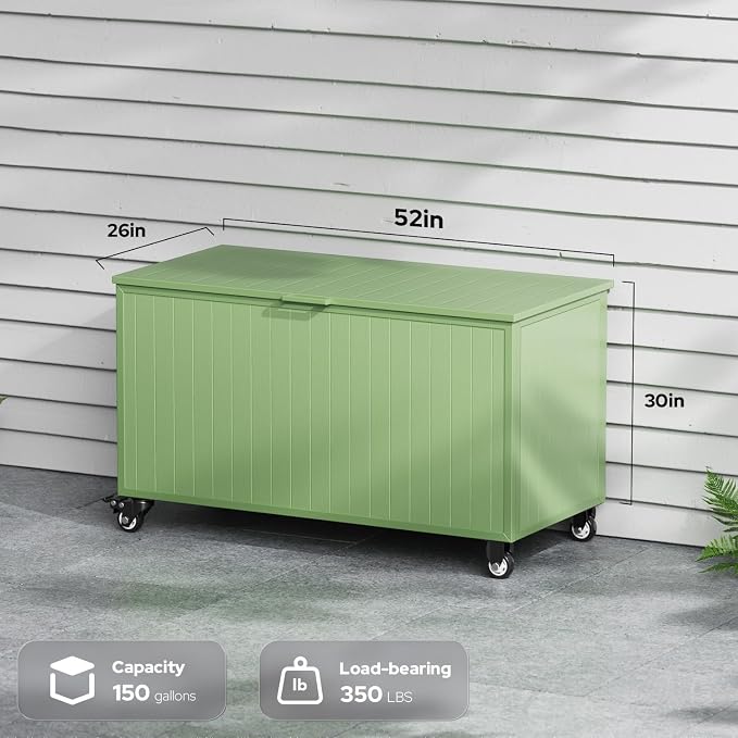 Outdoor Storage Box with Wheels 150 Gallon, Metal Deck Boxes Outdoor Waterproof - Image 4