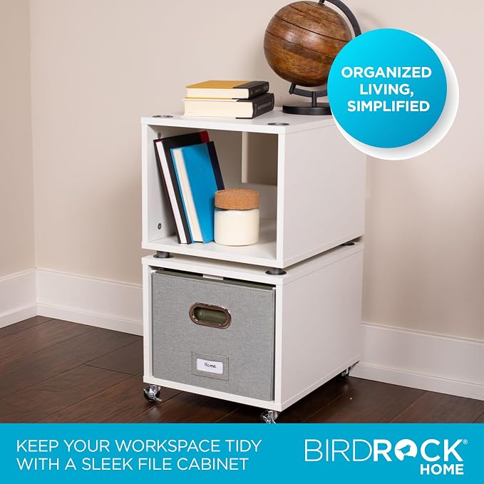 BIRDROCK HOME Rolling File Cabinet – Decorative Storage Shelf w/Removable Bins - Image 4