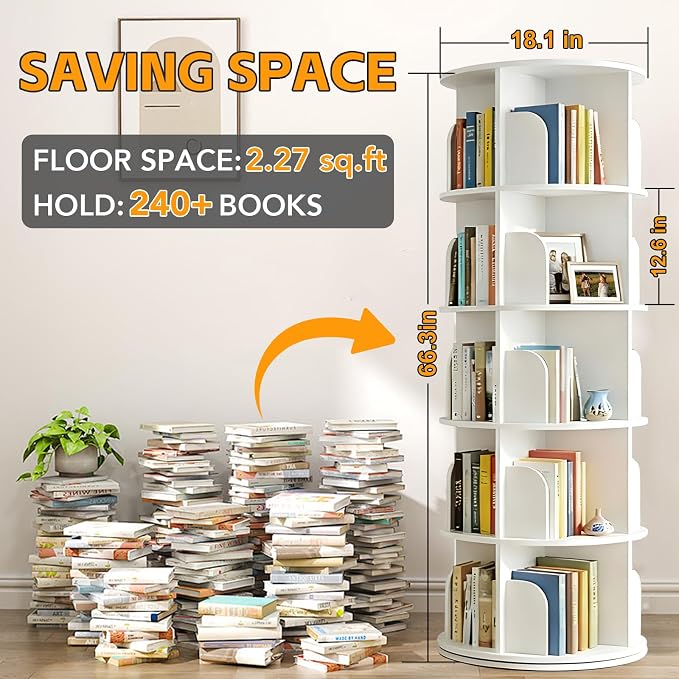 RUNSUNSPRI 5 Tier Rotating Bookshelf Tower, Spinning Bookshelf, Revolving 360° - Image 2