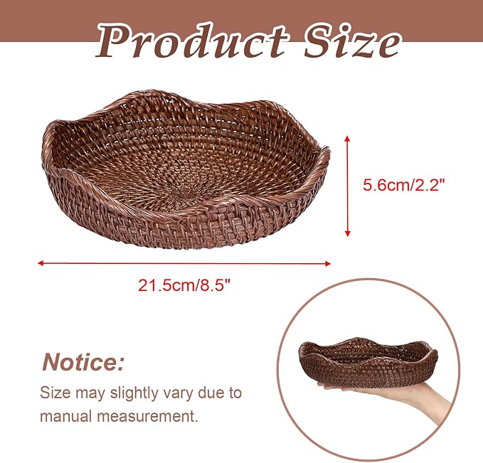 Hipiwe Decorative Key Bowl 8.5" Round Basket Bowl Handwoven Rattan Basket | - Image 3