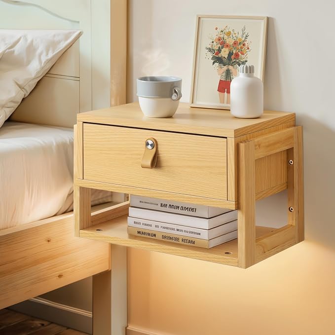 Afuly Floating Nightstand with LED Light Strips, Modern Night Stand with Drawer by Afuly