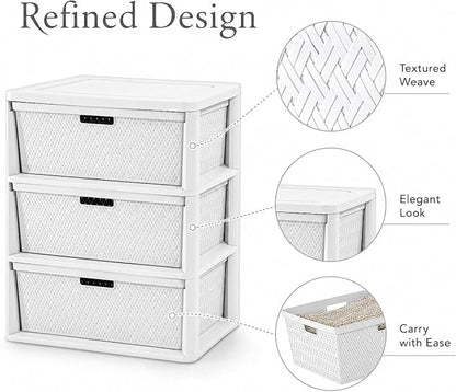 Wide 3-Drawer Decorative Organizer Chest, Ergonomic Pull Handles, Opaque Bins - Image 4