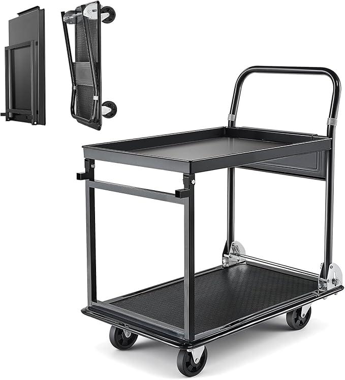 VEVOR Heavy Duty 2 Tier Platform Hand Truck, 700 lbs 2 Tier Push Tool Cart by VEVOR