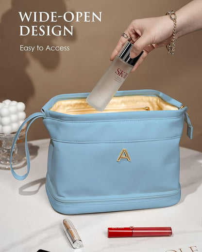 Birthday Gift for Daughter-Initial Large Makeup Bag, Personalized Double Layer - Image 3