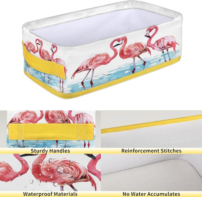 Pink Flamingo Light Blue Bathroom Storage Basket, Foldable - Image 4