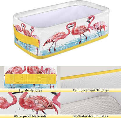 Pink Flamingo Light Blue Bathroom Storage Basket, Foldable - Image 4