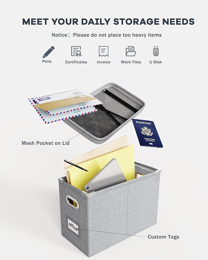 Hanging Filing File Box with Mesh Pocket, File Organizer Box with Lid, - Image 4