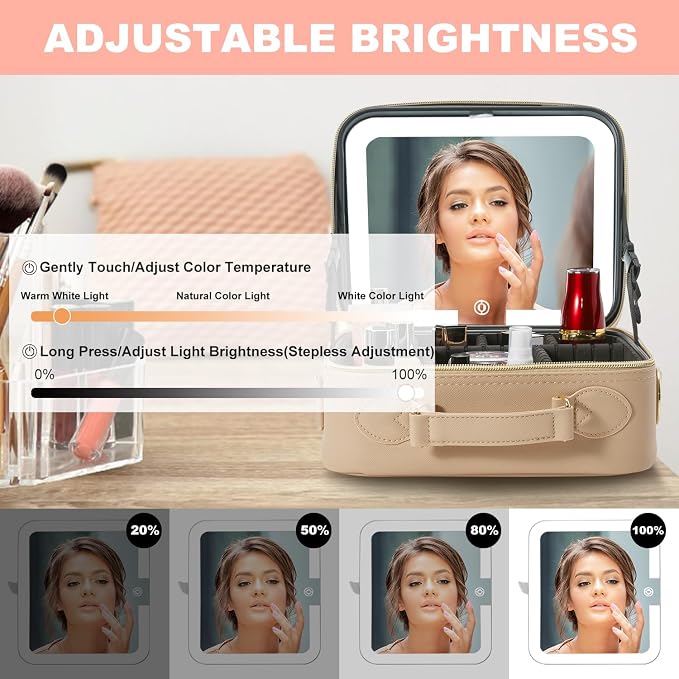 Mocado Travel Makeup Bag with LED Lighted Mirror, Travel Makeup Organizer - Image 4