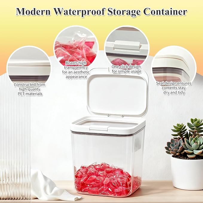 Gute Laundry Pod Holder with Lid - 186oz Sealed Automatic Pop-Up Dispenser - Image 3