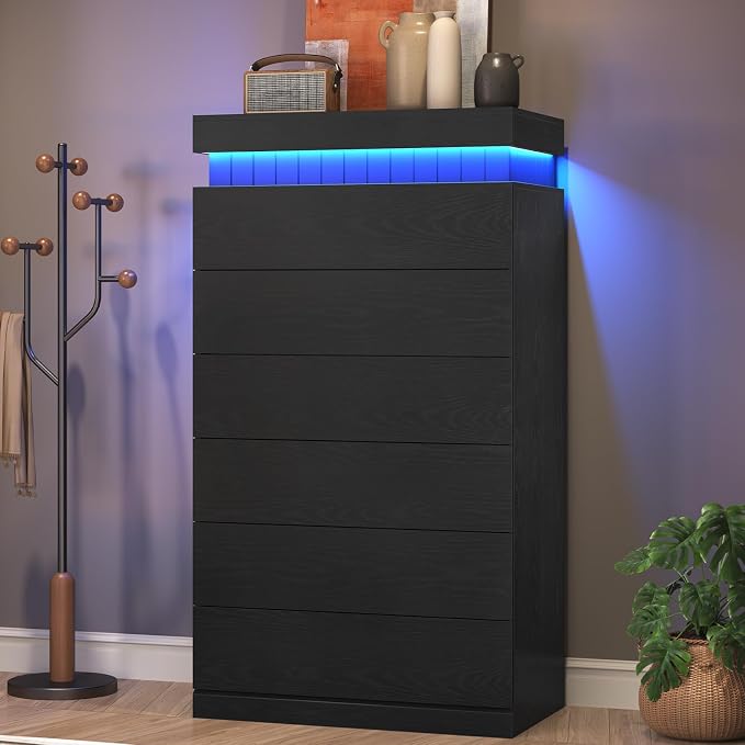 Tall Black 6 Dresser for Bedroom, Sliding Top Storage Space, Modern Wood Drawers - Image 7