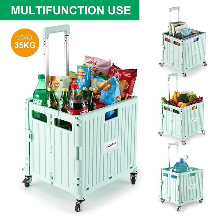 MACOPRO Folding Utility Cart Portable Rolling Crate Handcart Shopping Trolley - Image 2