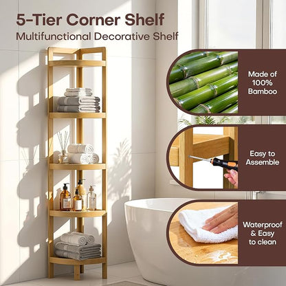 2026 New Bamboo Standing Shelf, 5 Tier Corner Shelf Stand, Free-Standing Shelf - Image 2