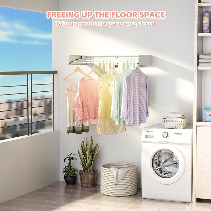 Wall Mounted Drying Rack for Laundry 19.8'', Folding Drying Rack Clothing Wall - Image 2