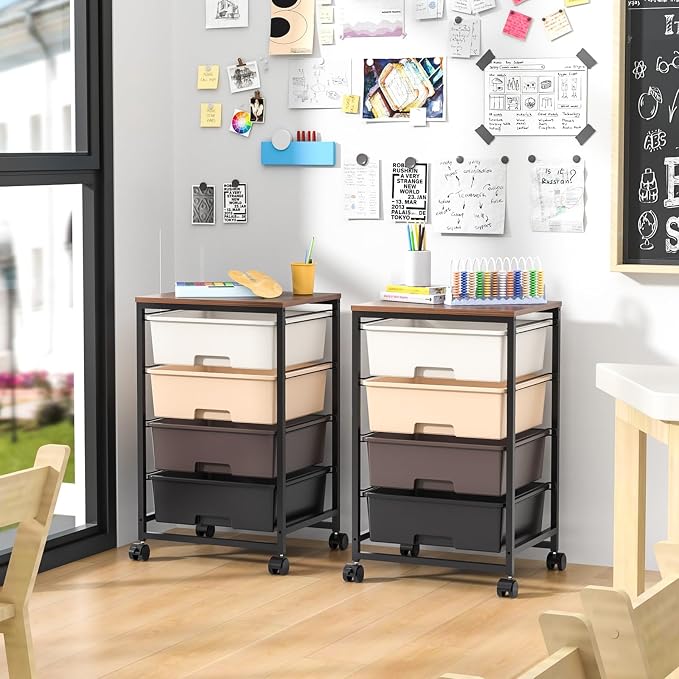 Utility Cart with 4 Drawers, Rolling Storage Cart with Drawers, Storage Rolling - Image 2
