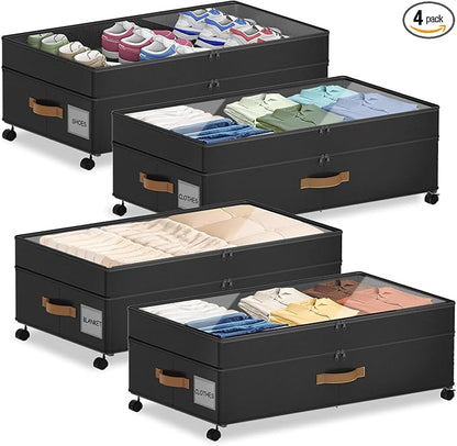 4 Pack Under Bed Storage with Wheels, Adjustable Height Storage Containers by MegapuxinOfficial