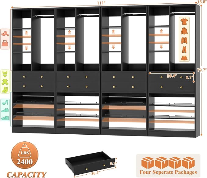 Besiost Closet System, Can Fit 120"/10FT Walk-in Closets Systems, Free Standing - Image 2