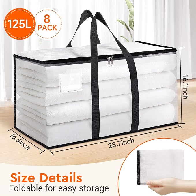 BlissTotes 8-Pack Heavy Duty Extra Large Clear Moving Bags - Image 2