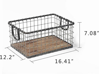 16" Wide Rectangular Sturdy Hand Welded Farmhouse Metal Wire Basket - Image 2
