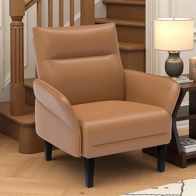 2-Pack Faux Leather Accent Sofas, Slanted Shawl Armchairs - Image 8