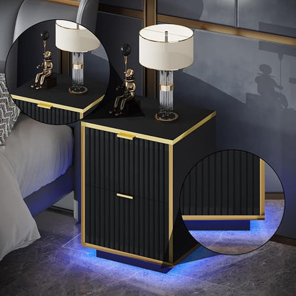 Black Nightstand Set of 2, Fluted End Table - Image 6