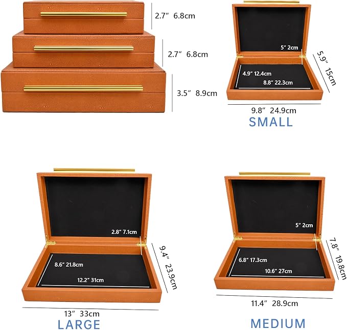 Faux Shagreen Leather Jewelry Storage Boxes Set of 3 - Image 3
