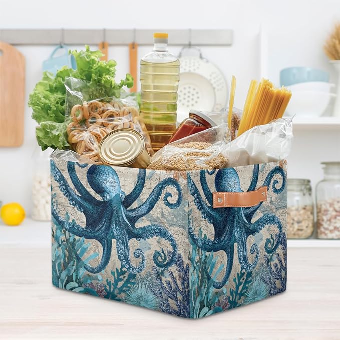 Pardick Octopus Sea Retro Basket Storage Bins Large Fabric Toys Storage Cube Box - Image 7