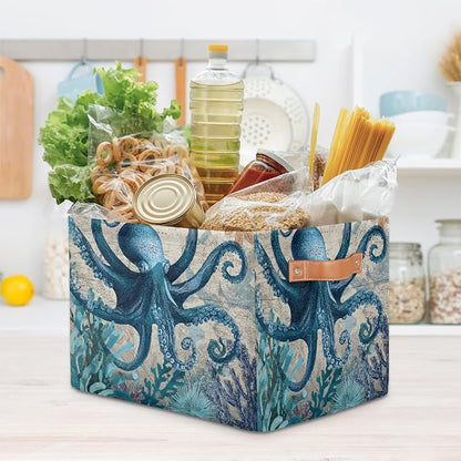 Pardick Octopus Sea Retro Basket Storage Bins Large Fabric Toys Storage Cube Box - Image 7