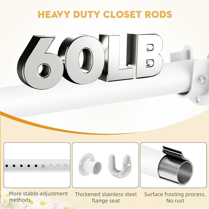 1.3 Inch Diameter Closet Rods for Hanging Clothes, Metal Heavy Duty Closet Rod - Image 4