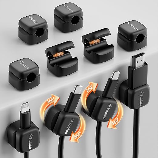 10 Pack Rotatable Cord Organizer, Spring Cable Clips Desk Cable Management Cord by Yocice